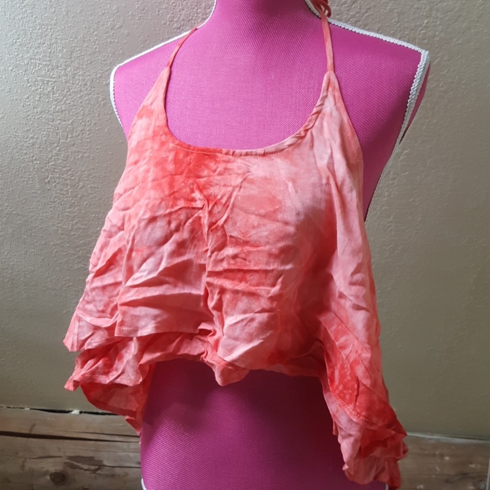 NWT Pink Tie Dye Flounce Top